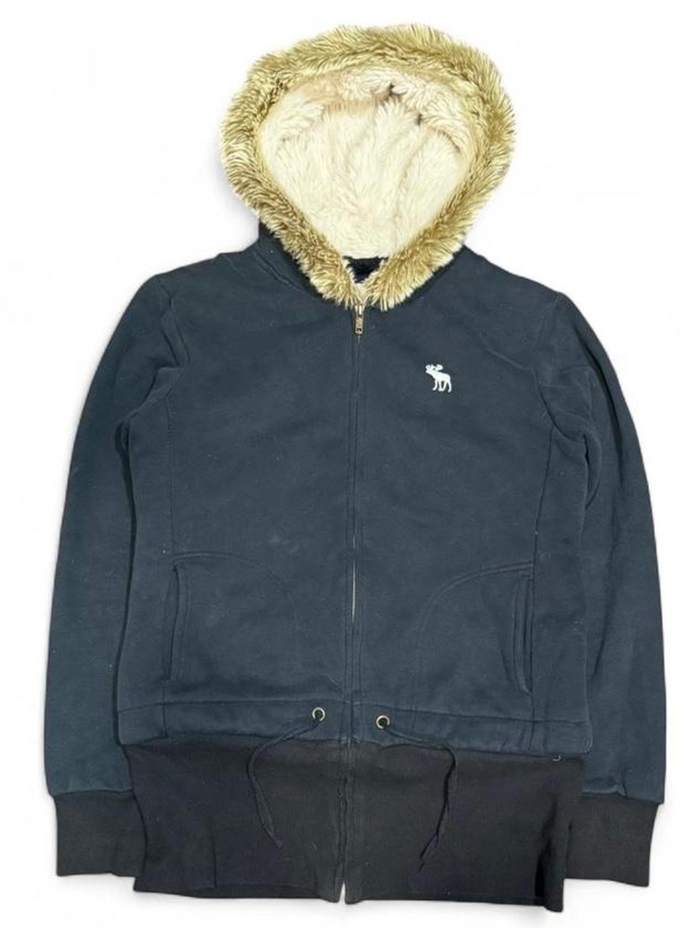 Abercrombie & Fitch Black Zip Hoodie with Faux Fur Lined Hood